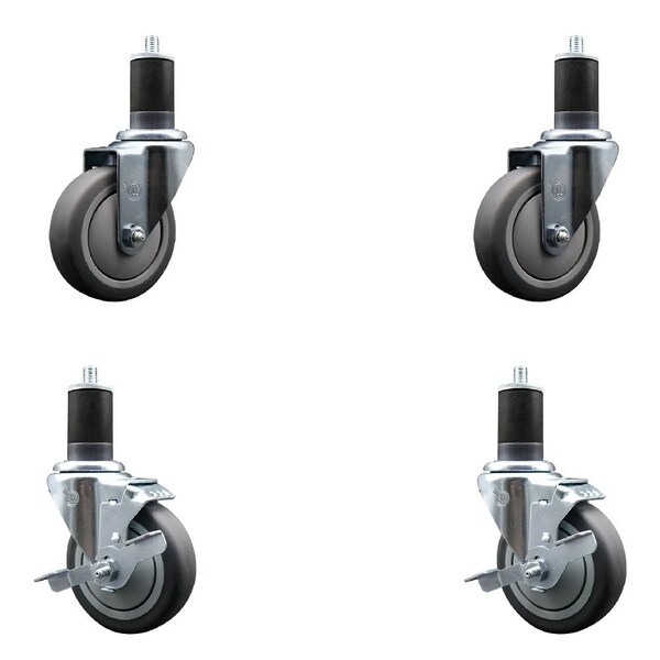 Service Caster 4'' Thermoplastic Rubber Wheel Swivel 1-5/8'' Expanding Stem Caster Set 2 Brakes, 4PK SCC-EX20S414-TPRB-2-TLB-2-158 - main